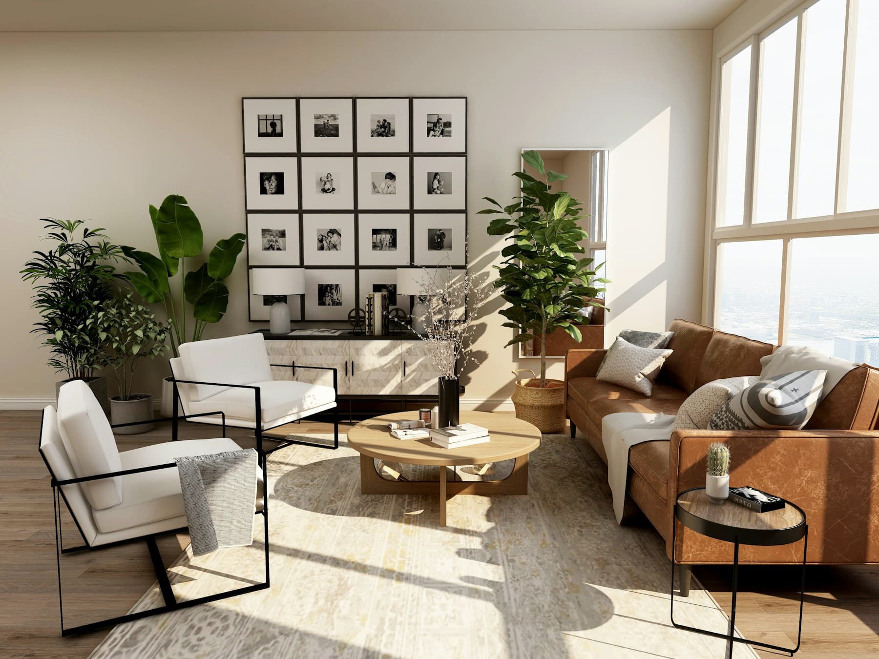 A bright, thoughtfully arranged living room with natural light